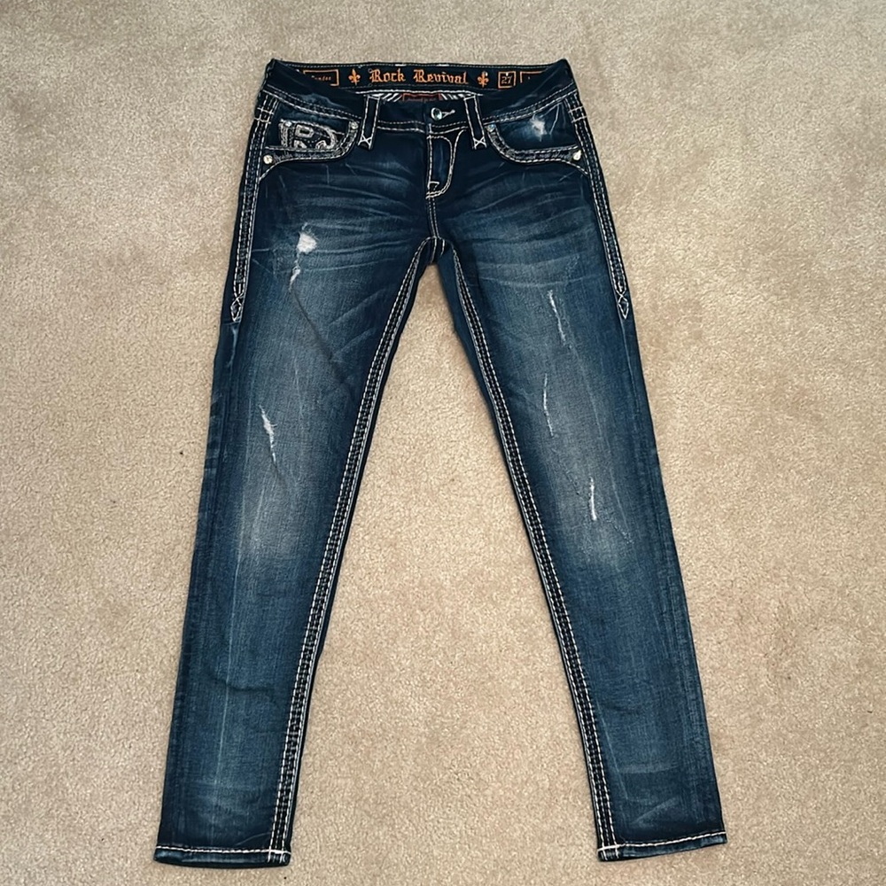 Rock Revival Distressed Jeans Mid Rise.Size 27 Ankle Skinny